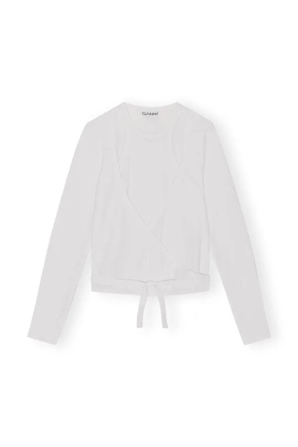 Clothing GANNI Tops Rib Jersey Wrap Blouse Bright White Clothing GANNI Tops Rib Jersey Wrap Blouse Bright White