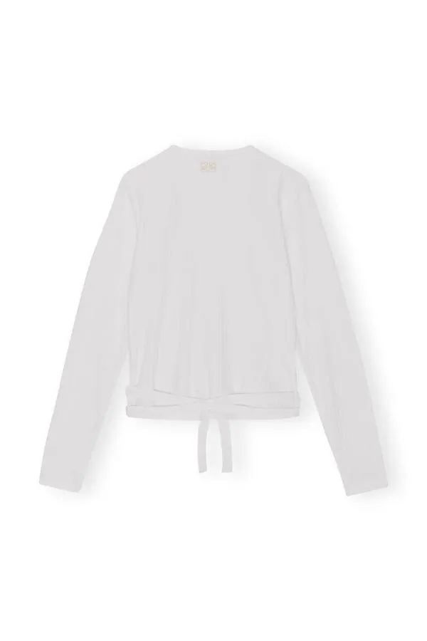 Clothing GANNI Tops Rib Jersey Wrap Blouse Bright White Clothing GANNI Tops Rib Jersey Wrap Blouse Bright White