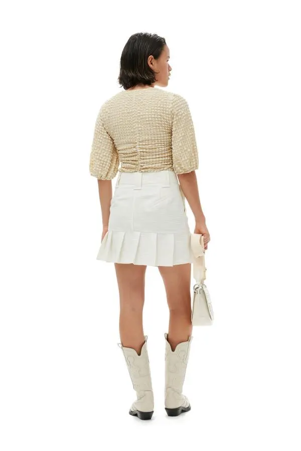 Clothing GANNI Tops Seersucker Gathered Blouse Pale Khaki Clothing GANNI Tops Seersucker Gathered Blouse Pale Khaki