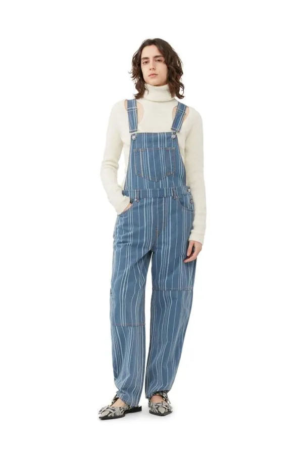Clothing GANNI Trousers Light Stripe Denim Overalls Mid Blue Stone