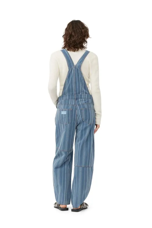 Clothing GANNI Trousers Light Stripe Denim Overalls Mid Blue Stone Clothing GANNI Trousers Light Stripe Denim Overalls Mid Blue Stone