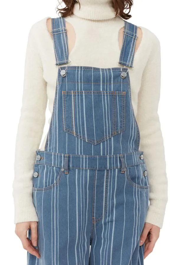 Clothing GANNI Trousers Light Stripe Denim Overalls Mid Blue Stone Clothing GANNI Trousers Light Stripe Denim Overalls Mid Blue Stone