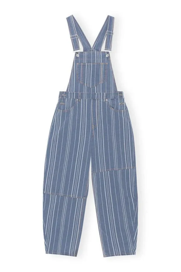 Clothing GANNI Trousers Light Stripe Denim Overalls Mid Blue Stone Clothing GANNI Trousers Light Stripe Denim Overalls Mid Blue Stone