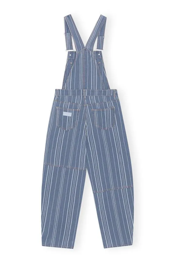 Clothing GANNI Trousers Light Stripe Denim Overalls Mid Blue Stone Clothing GANNI Trousers Light Stripe Denim Overalls Mid Blue Stone