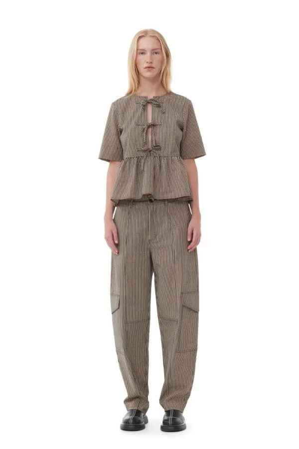 Clothing GANNI Trousers Seersucker Cargo Trousers Irish Cream