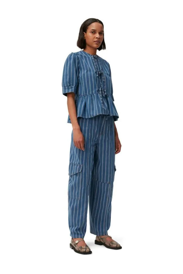 Clothing GANNI Trousers Stripe Denim Cargo Pants Tint Wash