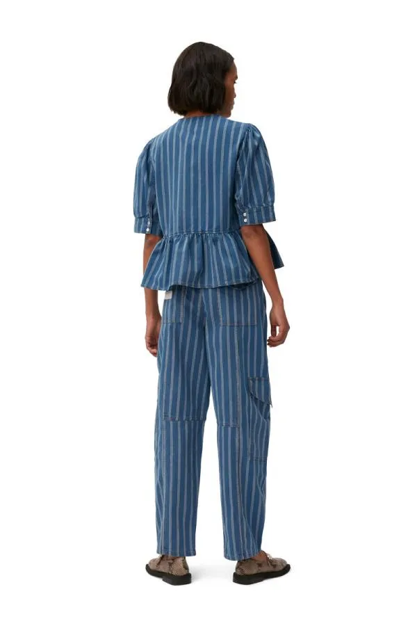 Clothing GANNI Trousers Stripe Denim Cargo Pants Tint Wash Clothing GANNI Trousers Stripe Denim Cargo Pants Tint Wash