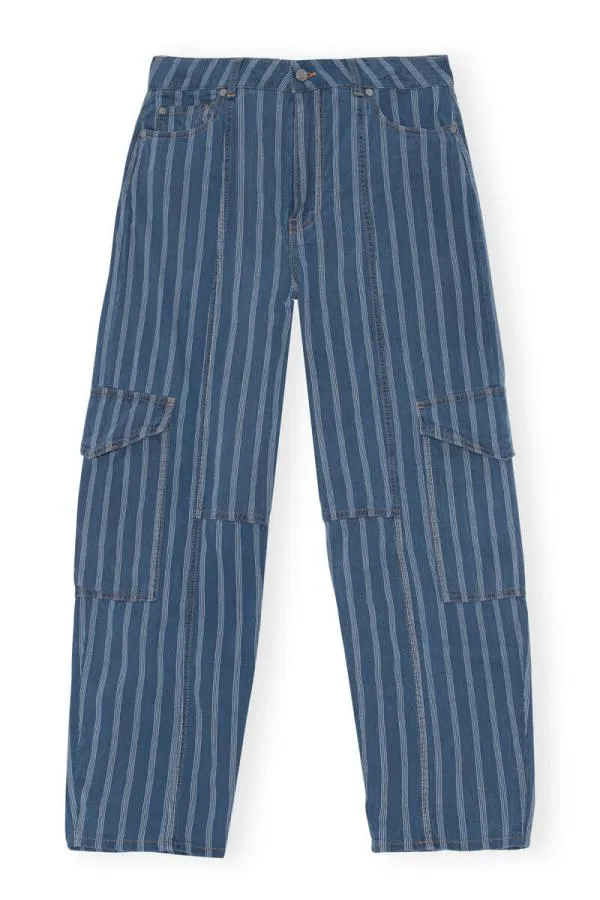 Clothing GANNI Trousers Stripe Denim Cargo Pants Tint Wash Clothing GANNI Trousers Stripe Denim Cargo Pants Tint Wash