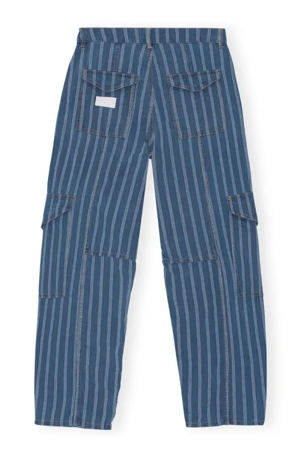 Clothing GANNI Trousers Stripe Denim Cargo Pants Tint Wash Clothing GANNI Trousers Stripe Denim Cargo Pants Tint Wash