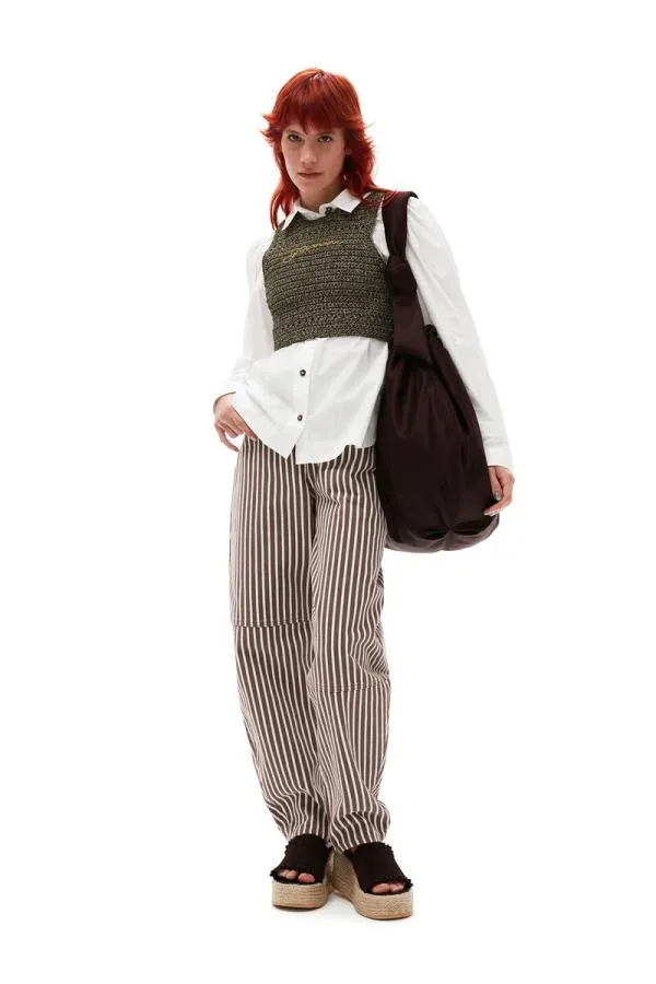 Clothing GANNI Trousers Stripe Denim Stary Jeans Rocky Road