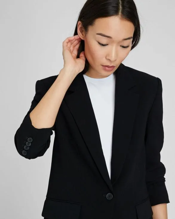 Club Monaco Blazers and Suiting Relaxed Single Breasted Crepe Blazer Black 8211 Women