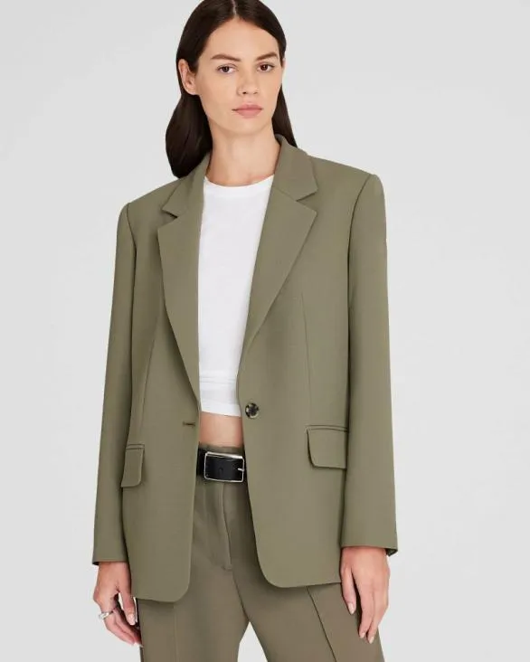 Club Monaco Blazers and Suiting Relaxed SingleBreasted Crepe Blazer Olive Pit 8211 Women