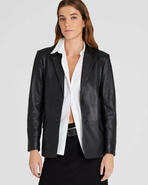 Club Monaco Blazers and Suiting SingleBreasted Leather Blazer Black 8211 Women Club Monaco Blazers and Suiting SingleBreasted Leather Blazer Black 8211 Women