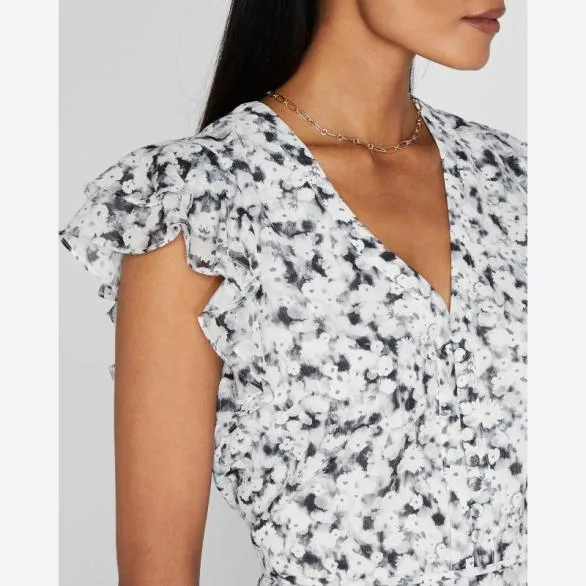 Club Monaco Dresses and Jumpsuits Flutter Sleeve Floral Print Day Dress Black Mix 8211 Women
