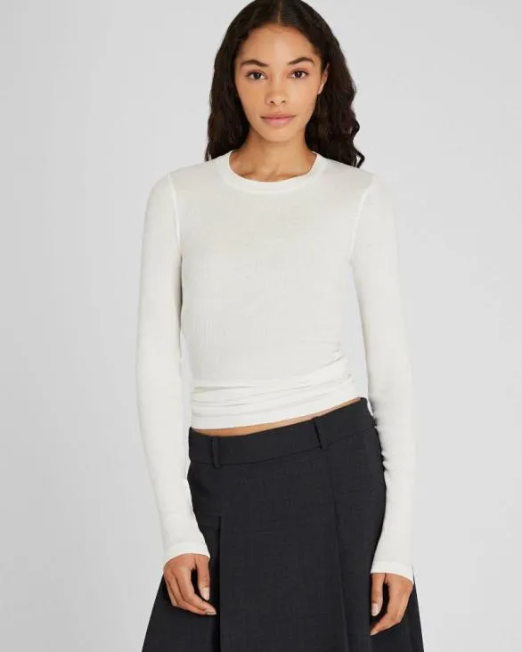 Club Monaco Loungewear Ribbed Cotton LongSleeve Tee White 8211 Women