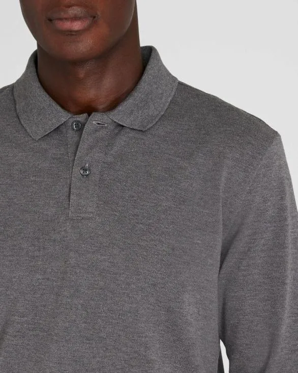 Club Monaco Polos LongSleeve Heathered Piqu Polo Salt And Pepper Melange 8211 Men