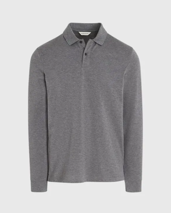 Club Monaco Polos LongSleeve Heathered Piqu Polo Salt And Pepper Melange 8211 Men