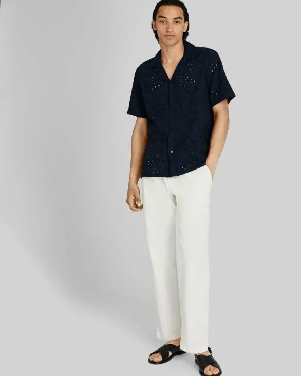 Club Monaco Shirts Short Sleeve Camp Collar Eyelet Shirt Navy 8211 Men