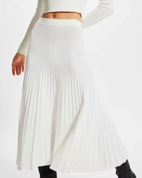 Club Monaco Skirts Sunburst Pleat Ribbed Knit Midi Skirt Soft Pearl 8211 Women