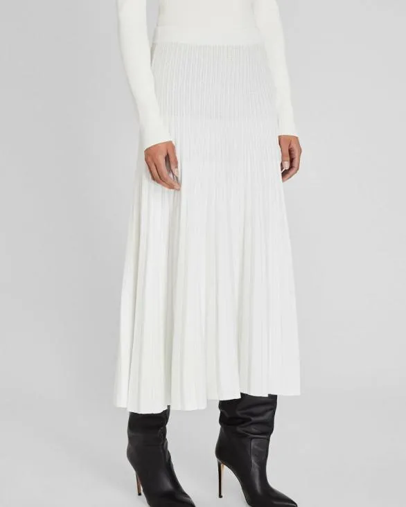 Club Monaco Skirts Sunburst Pleat Ribbed Knit Midi Skirt Soft Pearl 8211 Women