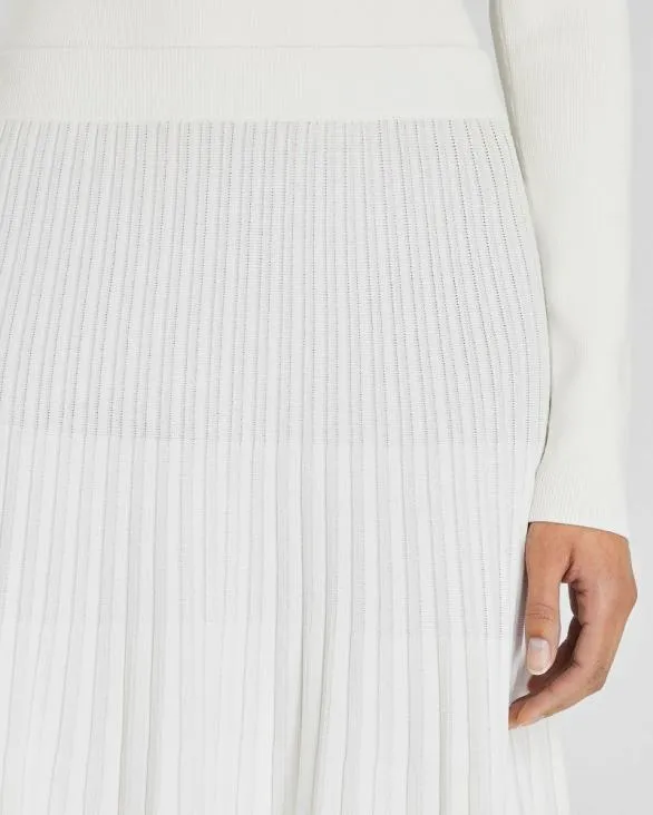 Club Monaco Skirts Sunburst Pleat Ribbed Knit Midi Skirt Soft Pearl 8211 Women
