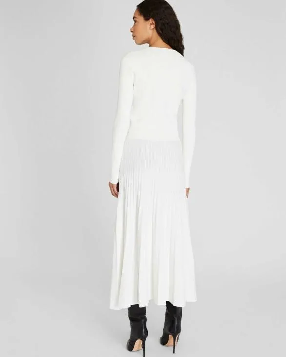 Club Monaco Skirts Sunburst Pleat Ribbed Knit Midi Skirt Soft Pearl 8211 Women