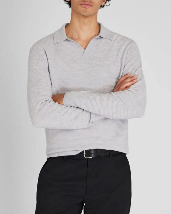 Club Monaco Sweaters LongSleeve Refined Textured Polo Light Grey Mix 8211 Men Club Monaco Sweaters LongSleeve Refined Textured Polo Light Grey Mix 8211 Men