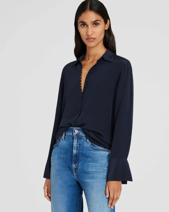 Club Monaco Tops Helek Silk Shirt Navy 8211 Women