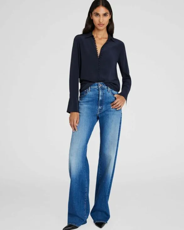 Club Monaco Tops Helek Silk Shirt Navy 8211 Women