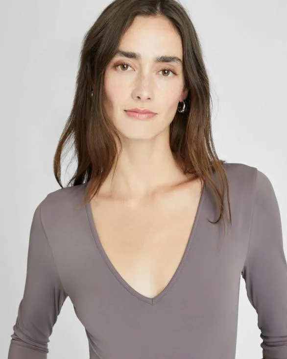 Club Monaco Tops Long Sleeve VNeck Bodysuit Brown 8211 Women