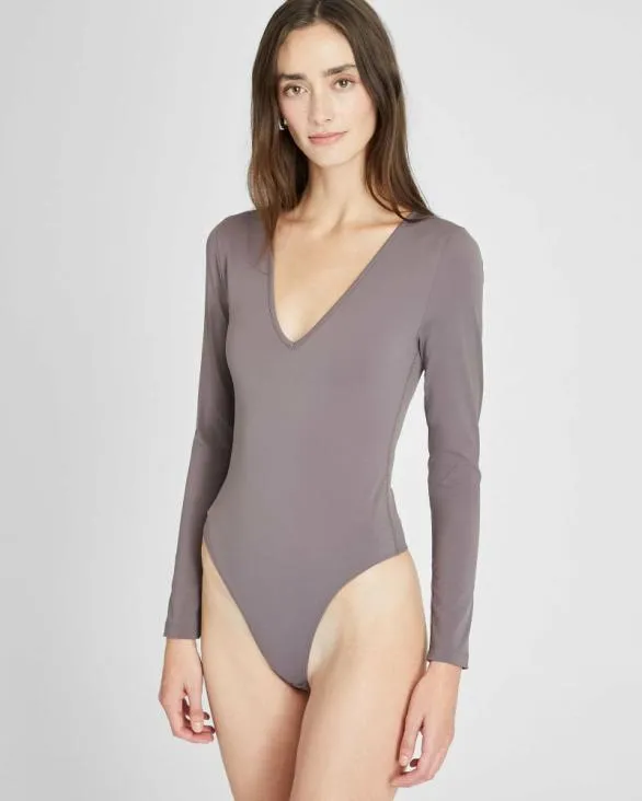 Club Monaco Tops Long Sleeve VNeck Bodysuit Brown 8211 Women
