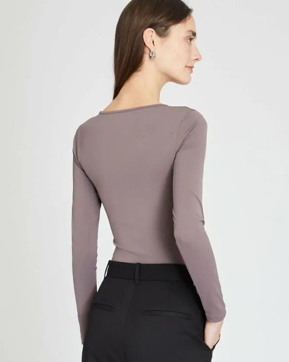 Club Monaco Tops Long Sleeve VNeck Bodysuit Brown 8211 Women