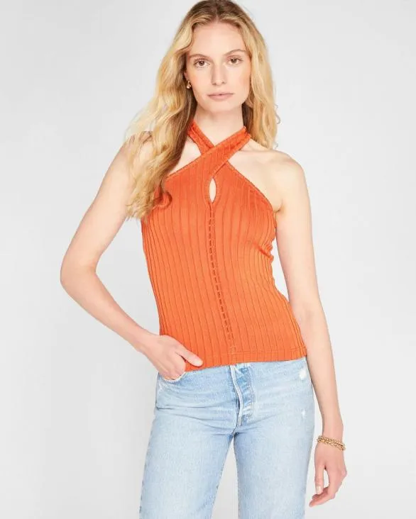 Club Monaco Tops Shiny Wide Rib Halter Top Sun Rise 8211 Women