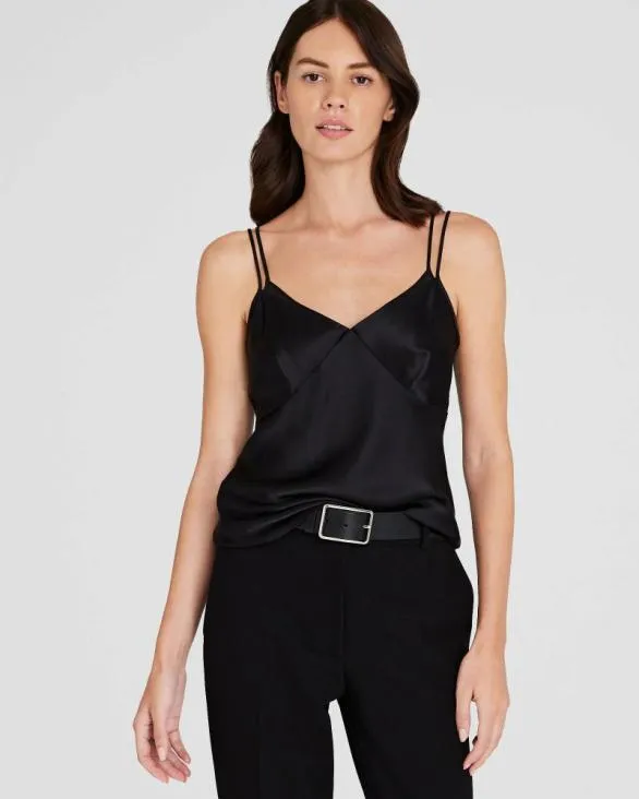 Club Monaco Tops Silk Charmeuse DoubleNeckline Cami Black 8211 Women