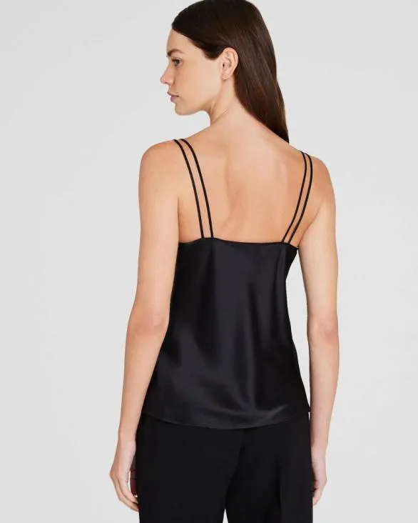 Club Monaco Tops Silk Charmeuse DoubleNeckline Cami Black 8211 Women