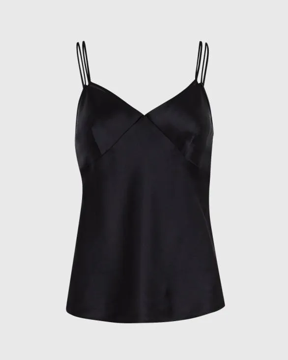 Club Monaco Tops Silk Charmeuse DoubleNeckline Cami Black 8211 Women