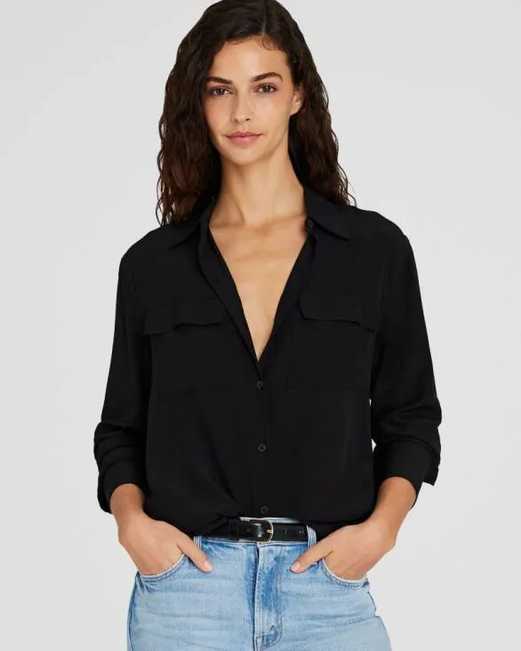 Club Monaco Tops Silk Utility Shirt Black 8211 Women