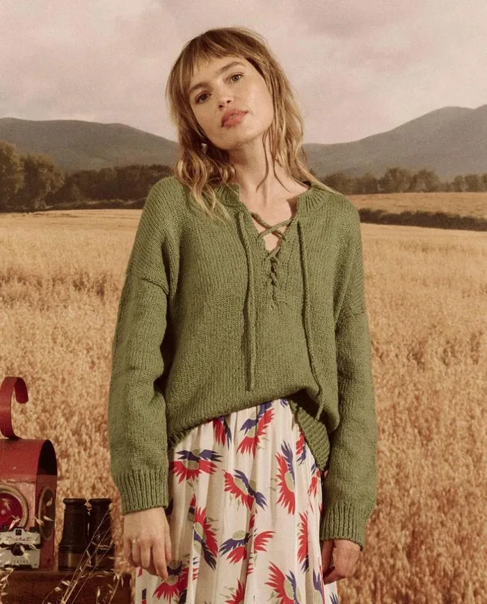 Collection The Great The Lace Up Pullover Dried Basil