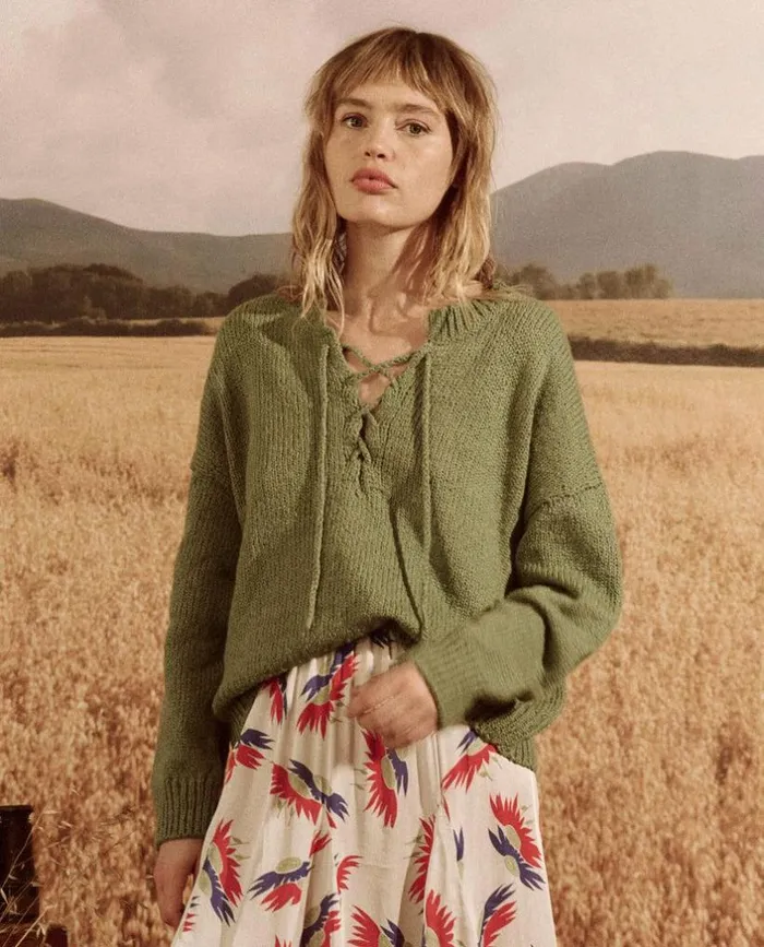 Collection The Great The Lace Up Pullover Dried Basil