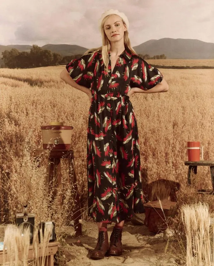 Collection The Great The Raven Dress Navy Birds Of Paradise Print