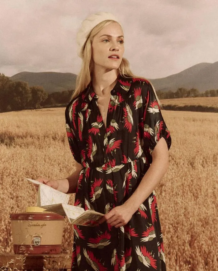 Collection The Great The Raven Dress Navy Birds Of Paradise Print