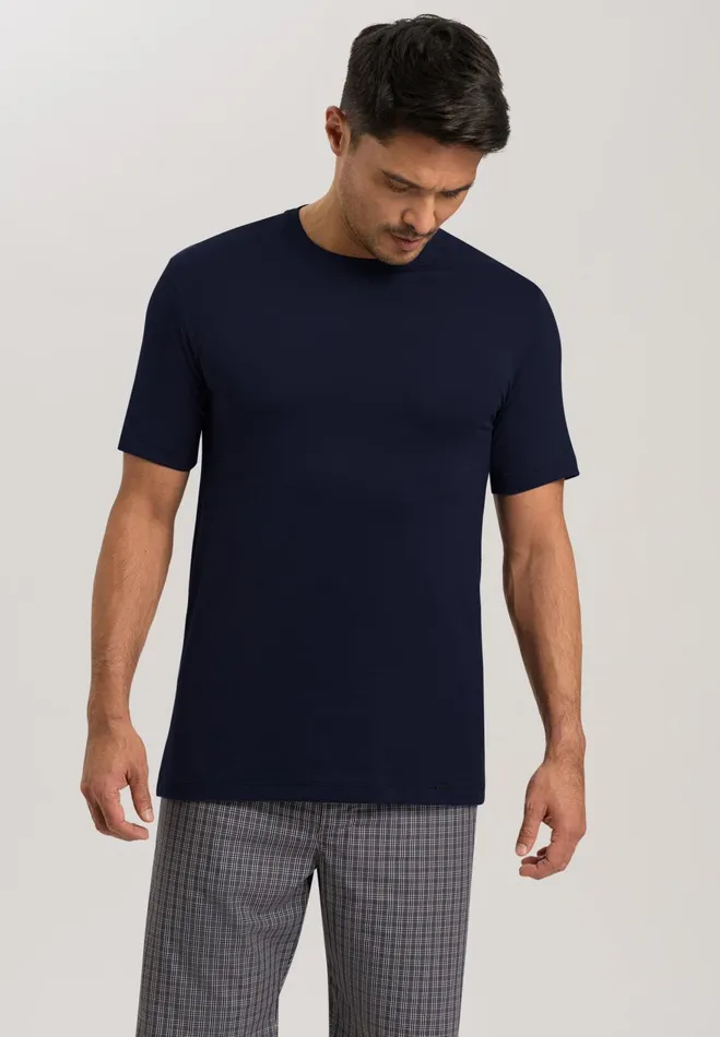 Cotton Crew Neck TShirt Black Iris Men HANRO Pajama Tops
