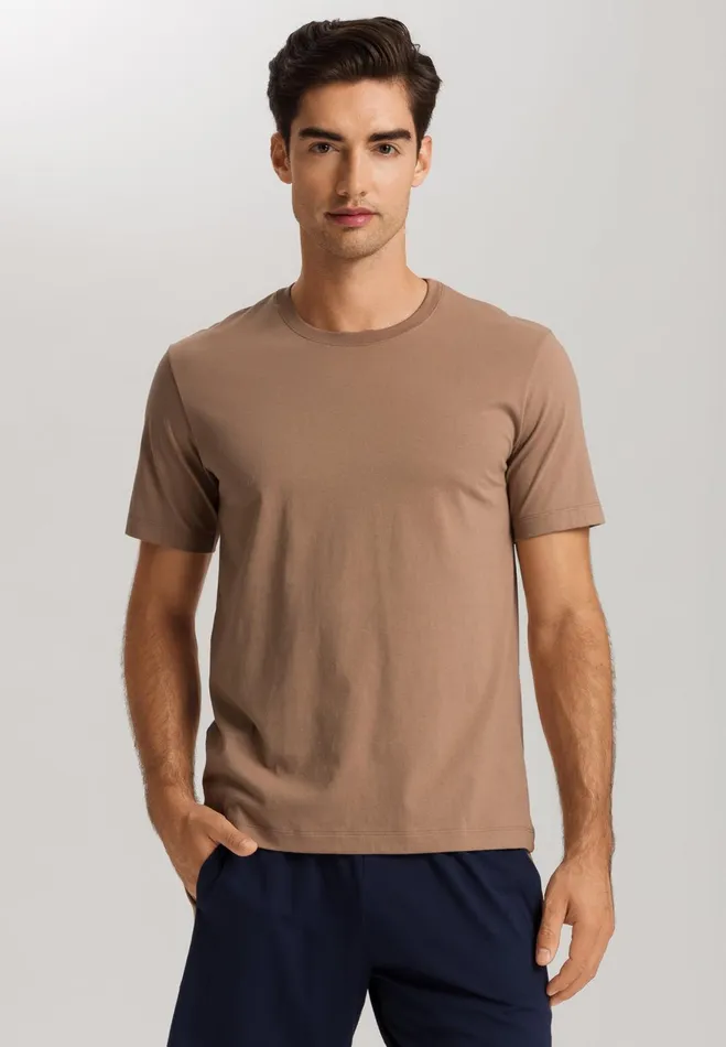 Cotton Crew Neck TShirt Portabella Beige Men HANRO Pajama Tops