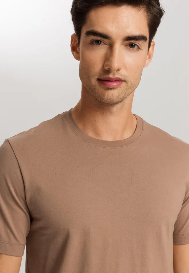 Cotton Crew Neck TShirt Portabella Beige Men HANRO Pajama Tops