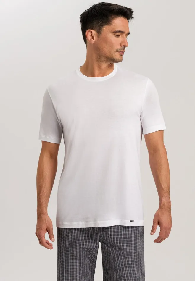 Cotton Crew Neck TShirt White Men HANRO Pajama Tops