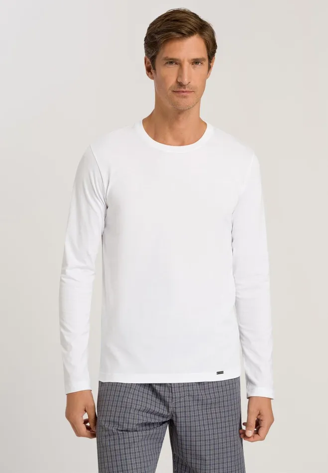 Cotton Crew Neck Top White Men HANRO Pajama Tops
