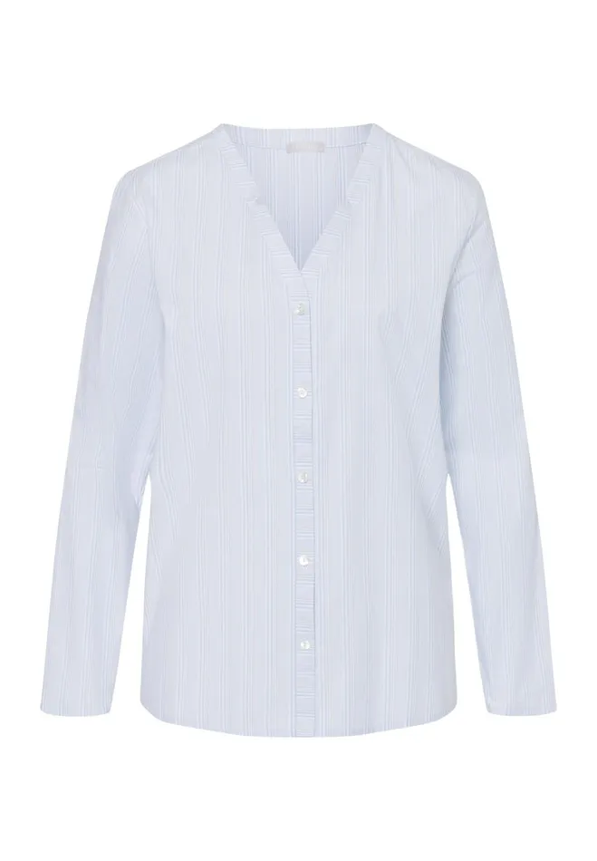 Cotton Notch Collar Shirt Dreamy Stripe Women HANRO Lounge Tops