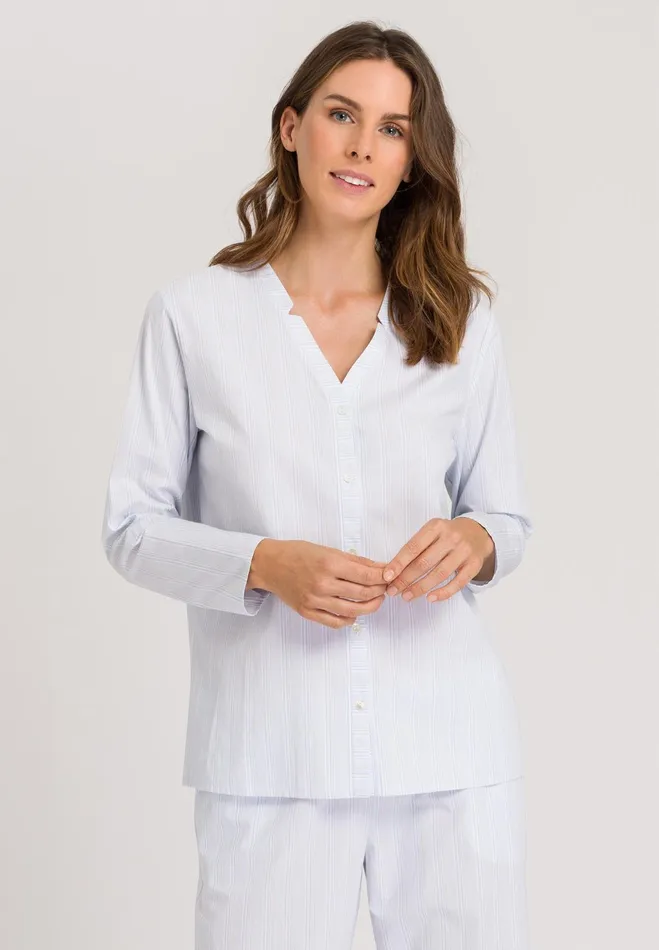 Cotton Notch Collar Shirt Dreamy Stripe Women HANRO Lounge Tops