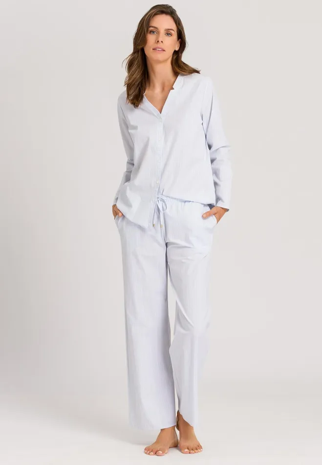 Cotton Notch Collar Shirt Dreamy Stripe Women HANRO Lounge Tops