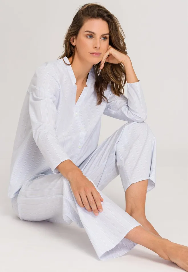 Cotton Notch Collar Shirt Dreamy Stripe Women HANRO Lounge Tops